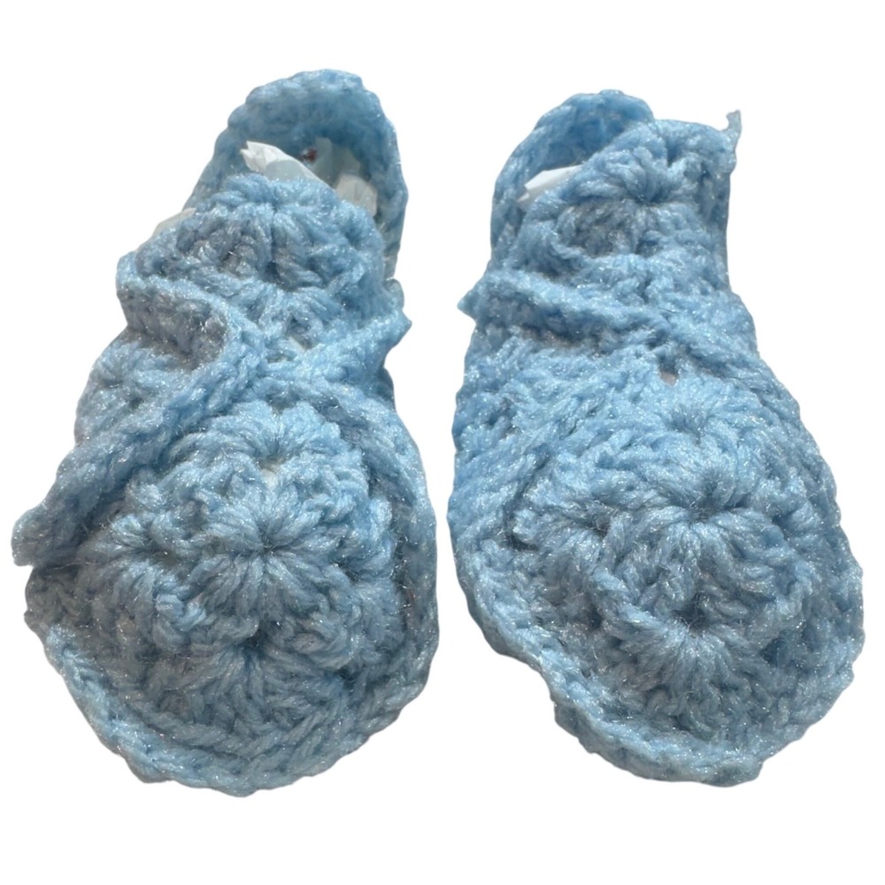 Handmade‎ Crochet Baby Booties Shimmer Knit Infant Slippers Blue 5in